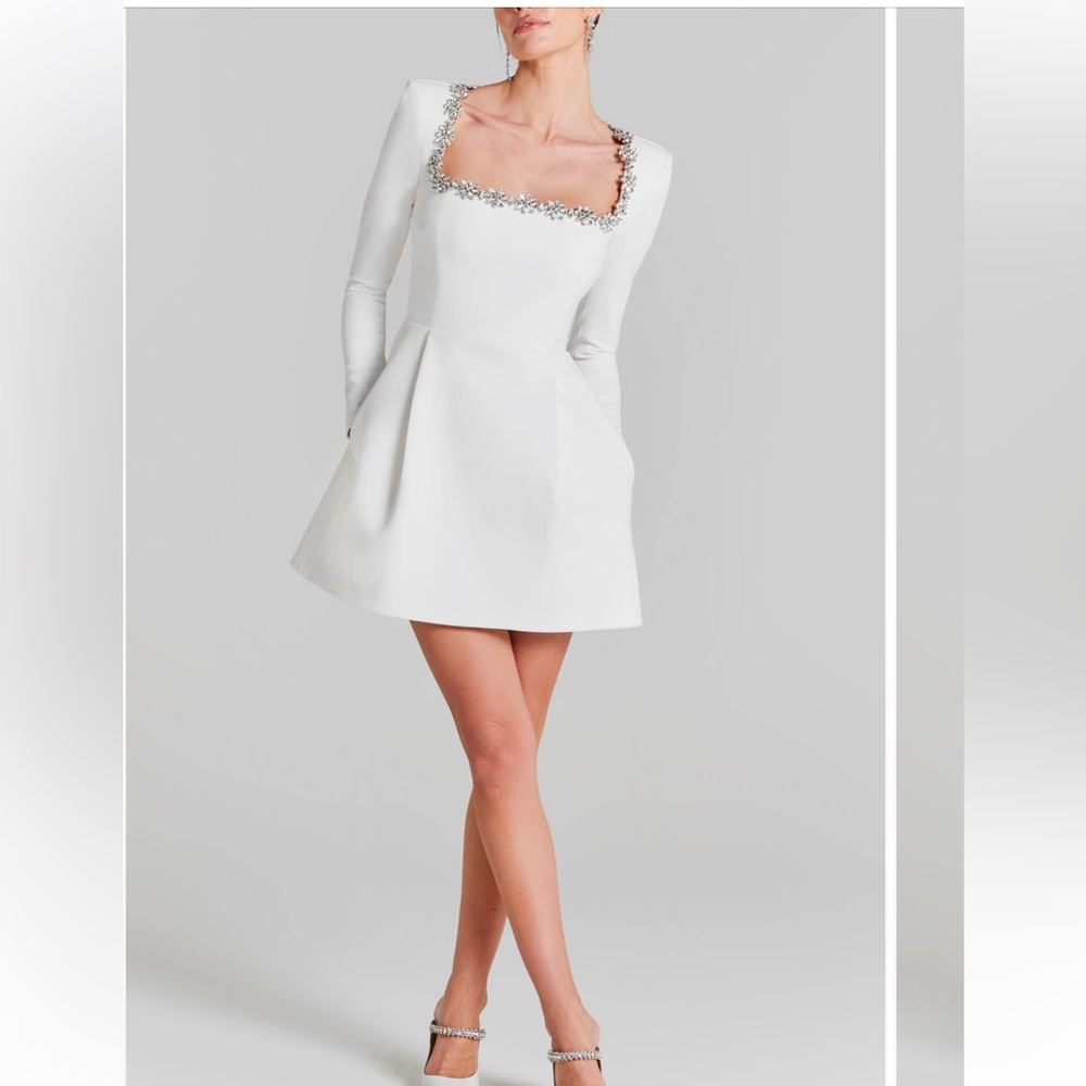 Nadine Merabi Kimberly Rhinestone Long Sleeve Minidress